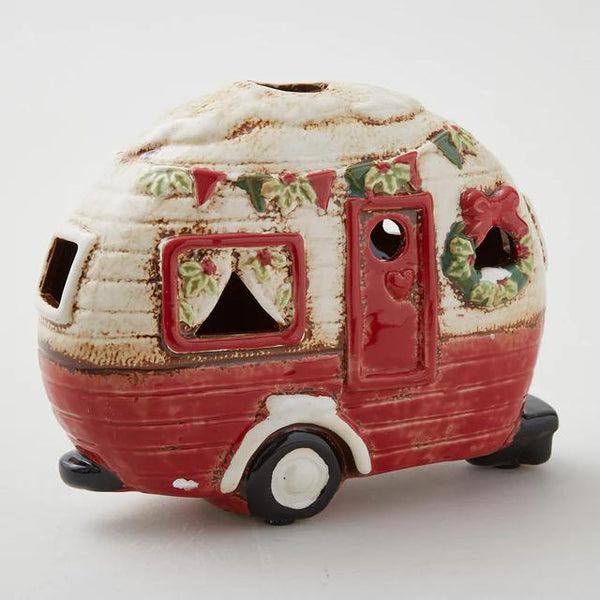 Hand-Painted Stoneware Camper with Lights