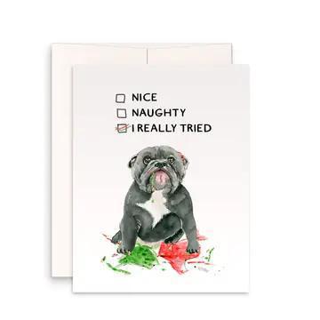 Naughty or Nice Pitbull Holiday Card