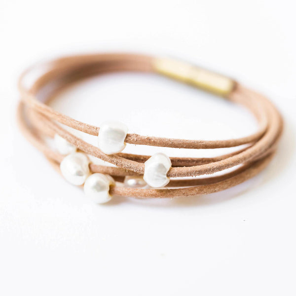 Pearl and Leather Multi Cord Bracelet