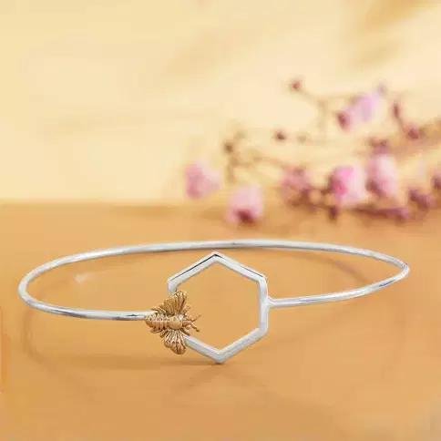 Sterling Silver Bracelet with Hexagon and Bronze Bee