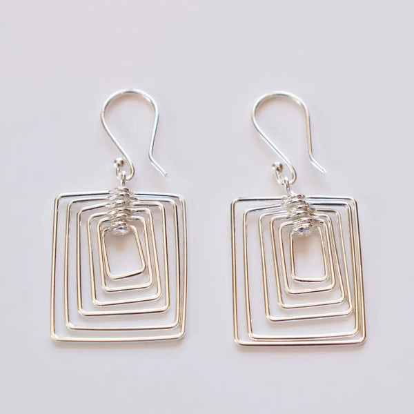 Sterling Silver Spinning Square Earrings