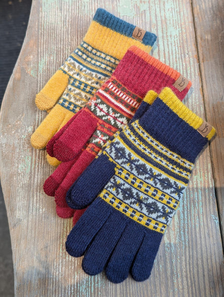 Aztec Pattern Knit Touch Gloves