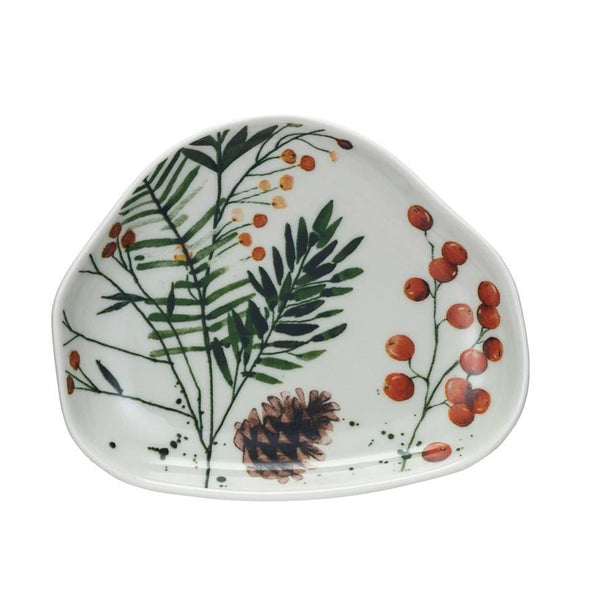 Stoneware Organic Shaped Dish- Winter Botanicals