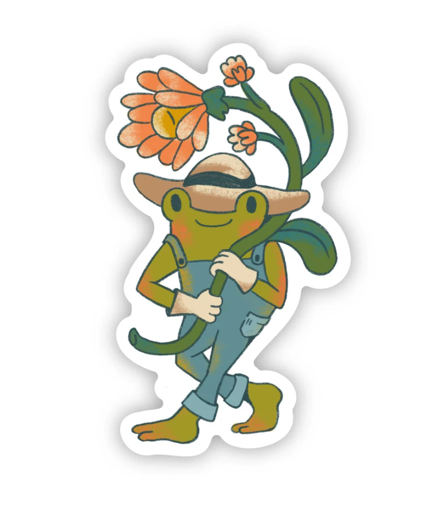 Frog in Overalls with Flower Sticker