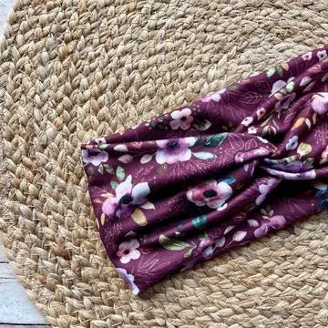 Purple Floral Knit Twist Headband