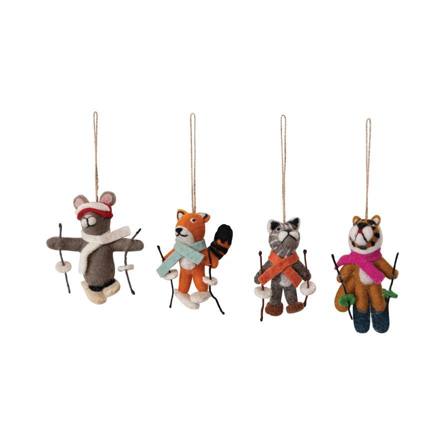 Wool Felt Animals Skiing Ornament, 4 Styles