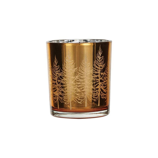 Mercury Glass Votive Holder w/ Laser Etched Trees