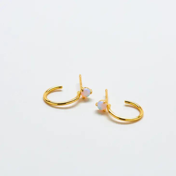 Mini opal deals hoop earrings