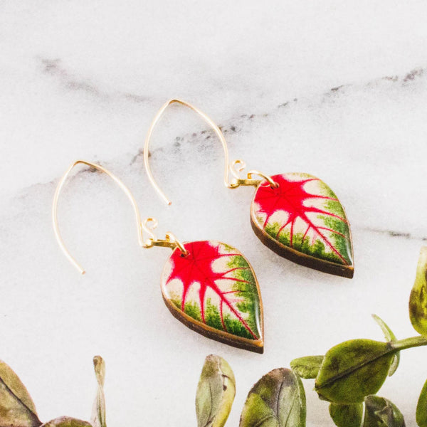 Small Caladium Leaf Earrings